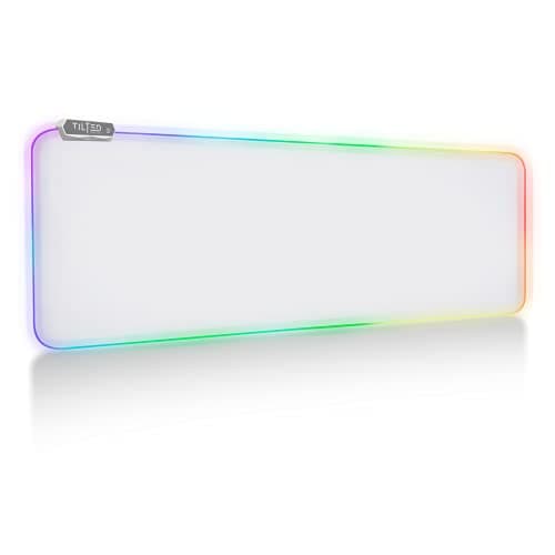 Tilted Nation Bone White Gaming Mouse Pad RGB - Large LED Mousepad - LED Desk mat with 8 Adjustable Light Modes - Non Slip Rubber Base, Easy to Clean Water Proof Surface Mat for Keyboard and Mouse - Desk