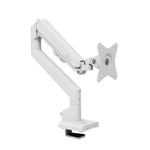 Arozzi Alzare Neo Single Gas Spring Monitor Arm - Full Motion, Height Adjustable 8.3":19.7", VESA 75/100, Cable Management - C-Clamp & Grommet Mount Included - Supports Up to 20lbs - White - Desk