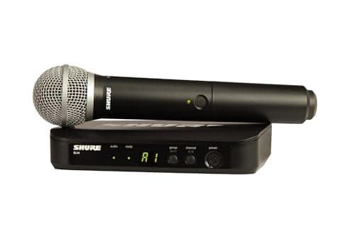 Shure BLX24/PG58 Wireless Microphone System H9 Band - 14-Hour Battery Life, 300 ft Range, UHF | Includes PG58 Handheld Vocal Mic, Single Channel Receiver, Black - Microphone