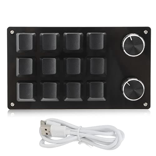 Gugxiom 12 Key Macro Pad with Knob, Green Axis Macro Mechanical Keyboard with 50 Million Keystroke Life, Multifunction DIY Programmable Keypad for Office Games etc.(Black) - Stream Deck