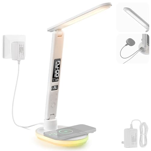 NEEWER Entry Level Version Desktop LED Lamp with USB A Output for Desk, 3 Modes/5 Brightness Levels/4 RGB Effects/CRI85, LCD for Temp/Date/Time/Alarm, Home Office Reading Eye Caring Touch Light, N20 - Lighting