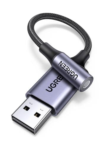 UGREEN USB to 3.5mm Jack Audio Adapter Sound Card Support Mic TRRS Headphone DAC 24bit 96kHz Nylon Braided USB to Aux Jack Compatible with Windows Mac Linux PC PS5 PS4 Switch 2 Speaker, 9.8 Inch - Audio Interface
