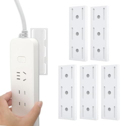 Notoke Adhesive Punch-Free Socket Holder, 5PCS Self Adhesive Power Strip Holder, Desktop Mobile Adhesive Punch Free Socket Holder for Home Kitchen Office, Wall Mount Cable Management(White) - Cable Management