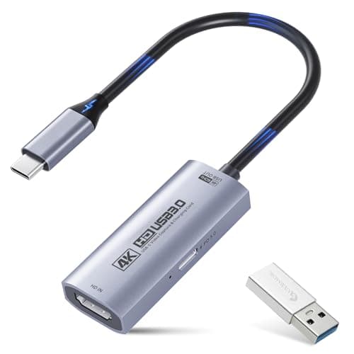 Guermok 4K USB3.0 Video Capture Card with PD 100W, 4K@60FPS or 2K@144FPS HDMI to USB-A/C Capture Card for Streaming, Works with Pad, Tablet, MacOS, Switch2/1, Laptop, PC, Camera, VR, Silver - Capture Card