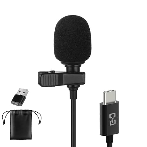 DUNGZDUZ USB C Lavalier Microphone, Omni Condenser Clip-on Mic for iPhone 17/16/15, Samsung, Google, Oneplus, with USB-A for Computer & Laptop, 6.6FT, External Lapel Mic for Youtube, Interview & Podcast - Microphone