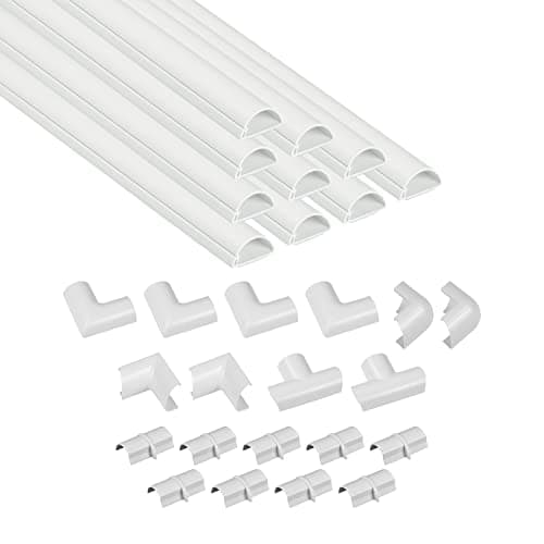 D-Line 157in Cord Cover Kit, Self-Adhesive Wire Hiders, Paintable Cable Raceway to Hide Wires on Wall, Electrical Cable Management - 10x 15.7 Lengths & 19 Accessories - 1.18" (W) x 0.59" (H) - White - Cable Management