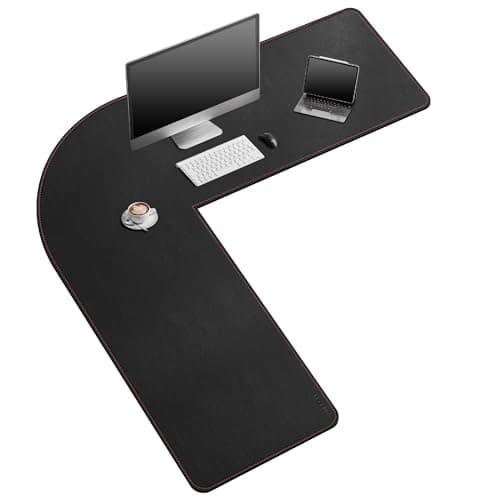ZORESYN 63" L-Shaped Gaming Desk Mat Mouse pad, Computer Corner Desk Pad, Home Office Writing Desk Pad Protector, Large Waterproof PU Leather Corner Mousepad - Black, (160+157) x50cm - Desk