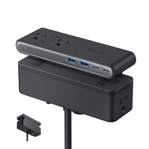 Anker Nano Power Strip, Desk Clamp with 1500J Surge Protector, 5ft Extension Cord, 70W Max Gaming Desk Accessories, 6 AC, 2 USB A, 2 USB C, Home Office Essentials, Fit 0.6~1.8'' Tabletop Edge - Desk
