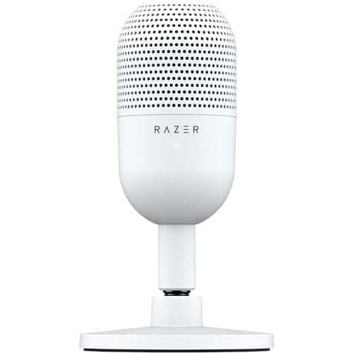Razer Seiren V3 Mini USB Microphone: Condenser Mic - Supercardioid Pickup Pattern - Tap-to-Mute Sensor with LED Indicator - Shock Absorber - Ultra Compact - PC, Discord, OBS Studio, XSplit - White - Microphone