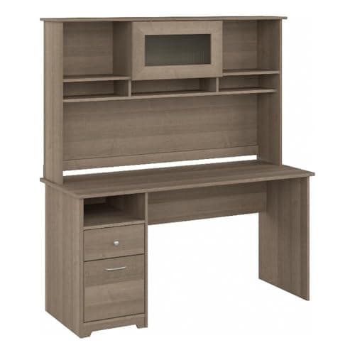 Bush Home Bush Furniture Cabot 60W Single Pedestal Desk and Hutch, Ash Gray - Desk
