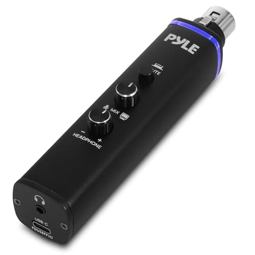Pyle Microphone XLR-to-USB Signal Adapter - Universal Plug and Play XLR Mic to PC Adaptor for Digital Recording w/ Mix Audio Control, +48V Phantom Power, Headphone Volume, USB Cable - PDUSBPP10 - Audio Interface