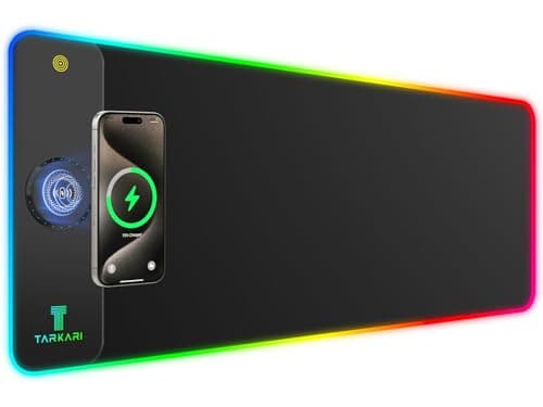 TARKARI Magnetic Wireless Charging RGB Mouse Pad, Large Gaming Desk Mat Waterproof, 31.5"x11.8" Black Mousepad, Ultra-Smooth Surface, Non-Slip Rubber Base, Desk Pad for Keyboard Laptop - Desk