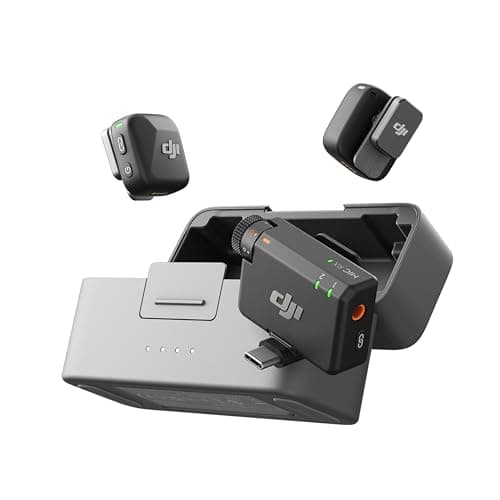 DJI Mic Mini (2 TX + 1 RX + Charging Case), Wireless Lavalier Microphone for iPhone/Camera/Android, Ultralight, Detail-Rich Audio, 48h Use, Noise Cancelling, Automatic Limiting, Vlog, Streaming - Microphone