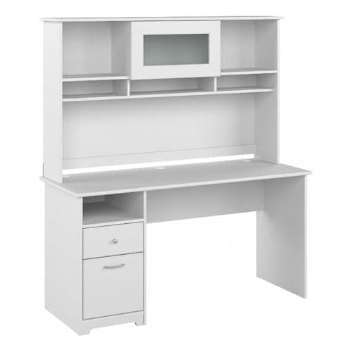 Bush Home Bush Furniture Cabot 60W Single Pedestal Desk and Hutch, White - Desk