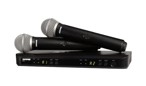 Shure BLX288/PG58 Wireless Microphone System - 14-Hour Battery Life, 300 ft Range, UHF | Includes (2) PG58 Handheld Vocal Mics, Dual Channel Receiver | J11 Band (BLX288/PG58-J11) - Microphone