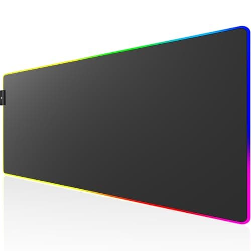 KTRIO RGB Large Gaming Mouse Pad Desk Mat, Superior Micro-Weave Cloth, Non-Slip Rubber Base, Stitched Edges, Water-Resistant, for Gamer, Office & Home, 35.4 x 15.7 in - Desk