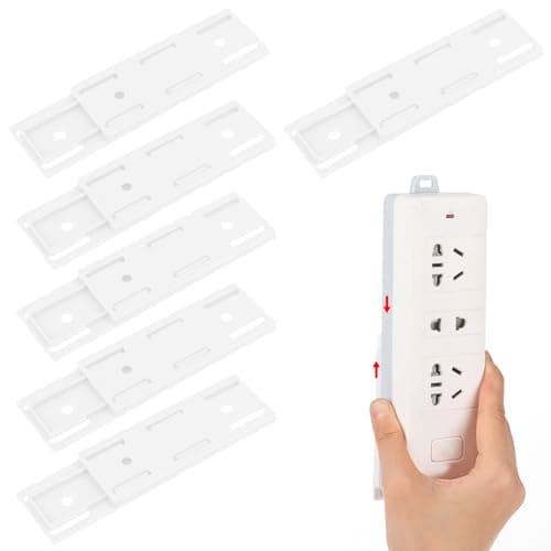 Giantree 6 Pack Self Adhesive Power Strip Holder, Power Strip Holder Desktop Mobile Punch Free Socket Holder, Desktop Socket Fixer for Kitchen Home Office and Cable Management(White) - Cable Management