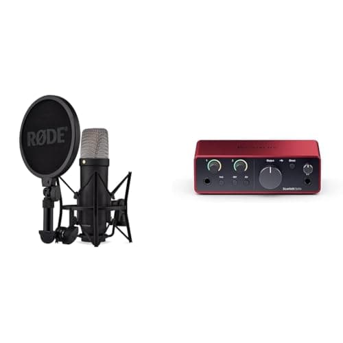 Rode RØDE NT1 5th Generation Large-Diaphragm Studio Condenser Microphone with XLR and USB Outputs & Focusrite Scarlett Solo 4th Gen USB Audio Interface - Audio Interface