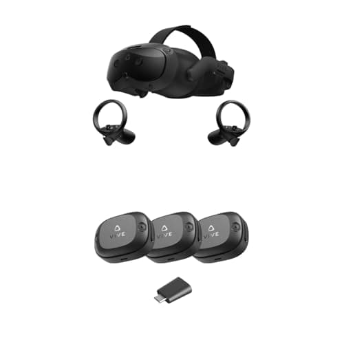 HTC Vive Focus Vision + Ultimate Tracker 3 Pack + Dongle — Mixed Reality and PC VR Headset with Controllers and VR Full Body Tracking - VR Headset