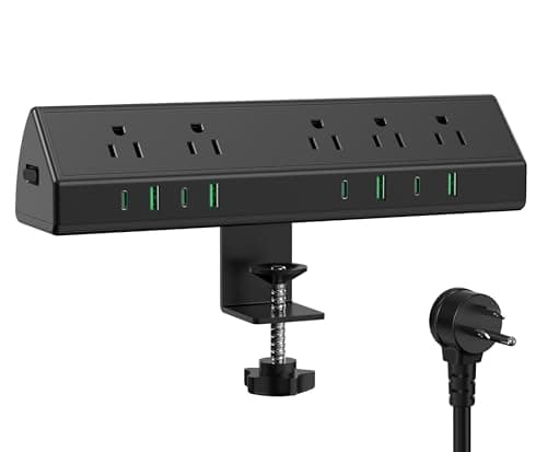 Jgstkcity Desk Clamp Power Strip,45W Fast Charging Station,4 USB-C,4 USB-A,Desk Mount Surge Protector,1875W Extension Cord with Multiple Outlets,ETL Listed,for Home Office Dorm Room - Cable Management