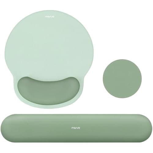 MOSISO Wrist Rest Support for Mouse Pad&Keyboard Set, Circle Curved Ergonomic Mousepad&Coaster Non-Slip Base Home/Office Pain Relief&Easy Typing Pad with Soft Cloth&Silicone Lining, Antique Green - Mousepad / Desk Mat