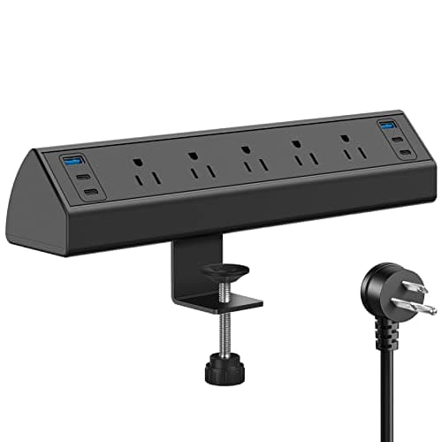 Jgstkcity Desk Clamp Power Strip USB C,40W Total Fast Charging Station,4 PD 20W USB C Ports,Desk Edge Mount Surge Protector,5 Outlets,Fit 1.96" Tabletop Edge,ETL Listed - Cable Management