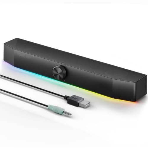 TONE JOY Computer Speakers for Desktop, 2.0 Channel PC Speakers with Bottom Glow LED Light, Clear Sound Soundbar for Desktop Laptop Monitor, 3.5mm Aux Input, USB Powered, Black - Lighting