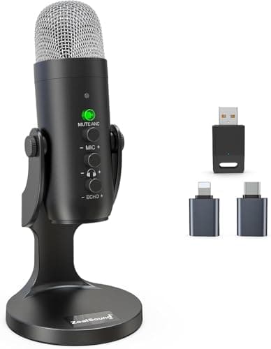 ZealSound Wireless Microphone,USB Mic for iPhone PC iPad Android Phone-Cordless Condenser Desktop Microphones with Mute Echo Monitor Volume Gain 2.4GHz for Podcast,ASMR,Gaming,YouTube Video/K66 Black - Microphone