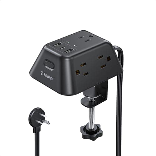 TROND Desk Clamp Power Strip, Surge Protector with 5 AC Outlets and 3 USB Ports, Desk Mount Charging Station, Fit 1.97in Tabletop Edge Thick, 6FT Extension Cord, for Home Office Gaming Accessories, Black - Cable Management