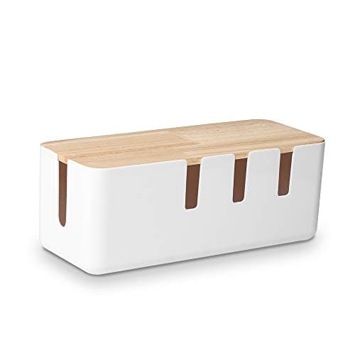 Baskiss Cable Management Box by Baskiss, 12x5x4.5 inches, Wood Lid, Wire Organizer for Desk TV Computer USB Hub System to Cover and Hide & Power Strips & Cords - Cable Management