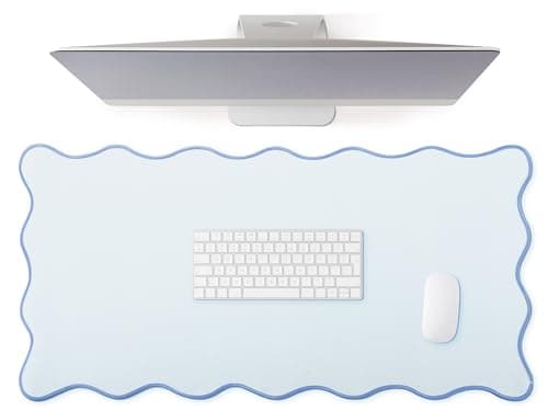 Hahafelt Scalloped Desk Mat Large Scalloped Piping Cute Desk Mat Aesthetic Preppy Table Pad Large Nonslip Pad with Edge Stitching Waterproof Gaming(Blue,31.5 x 15.75 Inches) - Mousepad / Desk Mat