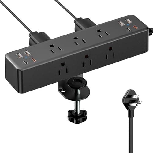 Acozvin Flat Plug Desk Clamp Power Strip 10FT, 40W Total Fast Charging Station, Dual PD 20W USB C Ports, Desk Edge Mount Power Strip 9 AC Outlets 8 USB Ports(4 USB C) Surge Protector, Fit 1.7" Tabletop Edge - Cable Management
