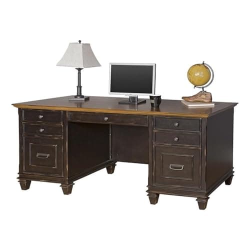 Martin Furniture Hartford Double Pedestal Shaped Desk, Brown - Fully Assembled - Desk