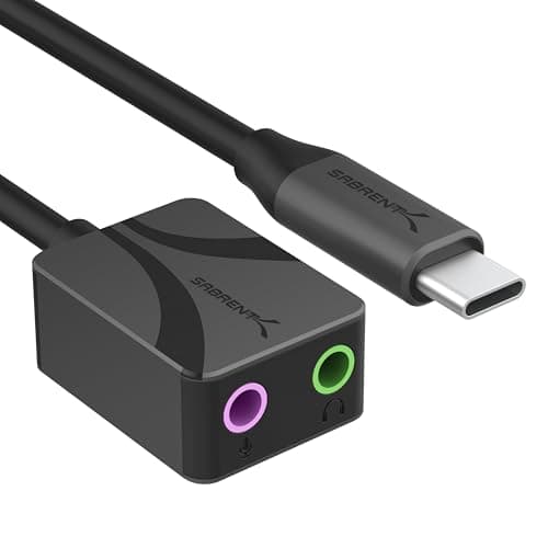 SABRENT USB to 3.5mm Jack Audio Adapter, USB to Headphone Jack Adapter Sound Card, Upgrade to 24-Bit 96Khz for a deep Sound Quality (AU-UCMA) - Audio Interface