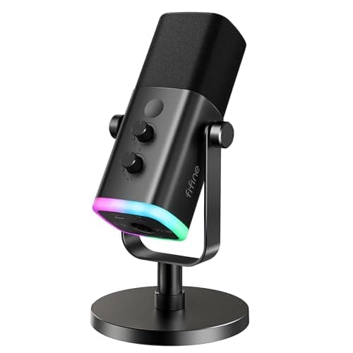FIFINE USB/XLR Dynamic Microphone for Podcast Recording, PC Computer Gaming Streaming Mic with RGB Light, Mute Button, Headphones Jack, Desktop Stand, Vocal Mic for Singing YouTube-AmpliGame AM8 - Microphone