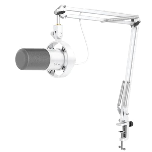 FIFINE Dynamic Microphone with Boom Arm, Studio Vocal XLR Microphone, Podcast USB Mic Kit for PC with Mute Button, Volume Knob, Headphone Jack, for Streaming Recording-AmpliTank K688CT White - Microphone