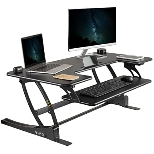 VIVO 42 inch Electric Height Adjustable Stand Up Desk Converter, VE Series, Sit to Stand Tabletop Dual Monitor Riser with USB Port, Black, DESK-V000VLE - Desk