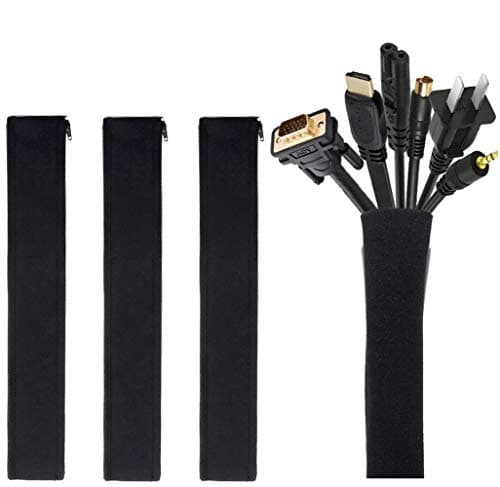 JOTO 4 Pack Cable Management Sleeve, 19-20 Inches Cord Organizer System with Zipper for TV Computer Office Home Entertainment, Flexible Cable Sleeve Wrap Cover Wire Hider System -Black - Cable Management