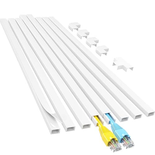 Yecaye Cord Hider, 113in One-Cord Cable Concealer, Cord Covers for Wires on Wall, Easy Install Cable Management Kit for 2 Small Wires, Cables Raceway Home Office, W0.59in H0.4in, White - Cable Management