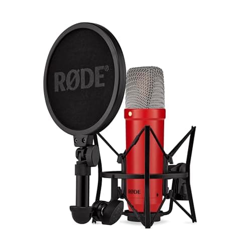 Rode RØDE NT1 Signature Series Large-Diaphragm Condenser Microphone with Shock Mount, Pop Filter and XLR Cable for Music Production, Vocal Recording, Streaming and Podcasting (Red) - Microphone