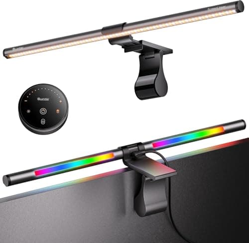 Quntis RGB Pro+ Monitor Light Bar with Remote, 15 Modes Gaming Backlight, 4 Colors & Brightness Dimmable Fronlight, 20" Ra95 Eye-Care USB Reading Monitor Lamp, No Glare, Upgraded Clip for All Monitor - Lighting