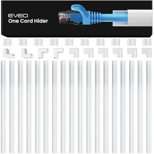EVEO Cable Hider - One Cord Hider 300” Cord Cover Wall Cable Hider, Cable Concealer, Wire Hiders for TV on Wall. Cable Management, Cord Hider Cable Raceway Wire Covers for Cords (White, Small) - Cable Management