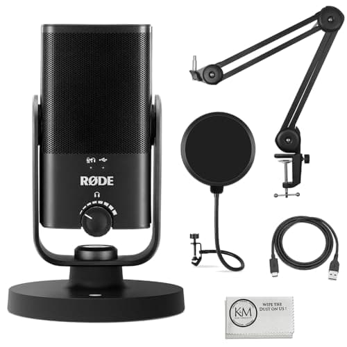 Rode NT-USB Mini USB Microphone Bundle with Microphone Arm + Mic Pop Filter + Cleaning Cloth (4 Items) - Microphone