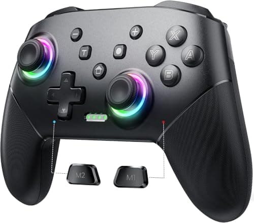 VOYEE Switch Controller Wireless, Pro Controllers Compatible with Switch/Lite/OLED/PC, One-Key Pairing Gamepad with 9-Color RGB LEDs 1000mAh Battery 6-Axis Motion Wake Up Function - Controller