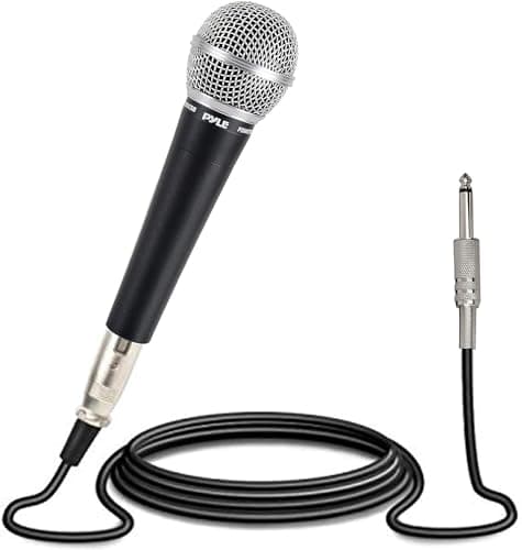 Pyle Microphone, Dynamic Cardioid, XLR Cable Included, Unidirectional, Rugged Construction, Built-in Pop Filter, Perfect for Stage & Studio, High Gain, Ultra-Wide Frequency Response, 15ft Cable - Microphone