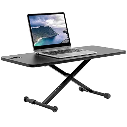 VIVO Black Small Single Top 28 inch Standing Desk Converter, Tabletop Sit to Stand Monitor Riser with Scissor Lift Height Adjustment, DESK-V011F - Desk