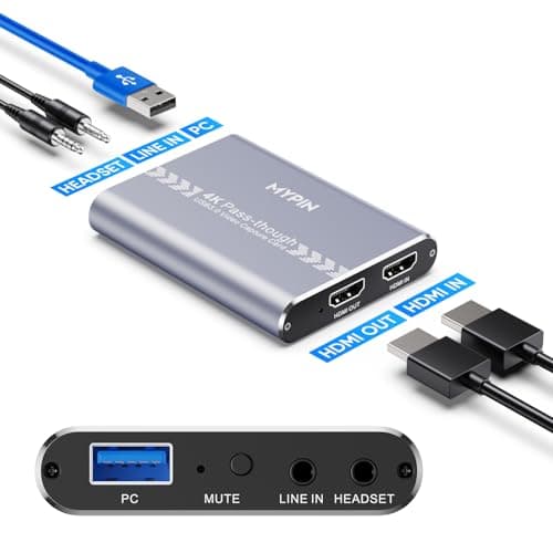 MYPIN 4K 60fps Audio Video HDMI Game Capture, Live Gamer Portable Pass-Through 4K Full HD 1080P 60fps USB3.0 Capture Card Ultra Low Latency Record Stream for Xbox, PlayStation - Capture Card