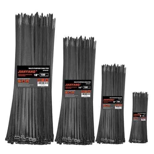 JIANYANG Zip Ties Assorted Size,8+12+14+18 Inch Double Sided Toothed,100 LBS Tensile Strength Heavy Duty Cable Wire Ties With Self-Locking Adjustable More Durable Nylon Tie Wraps for Indoor Outdoor(400 Pack) - Cable Management