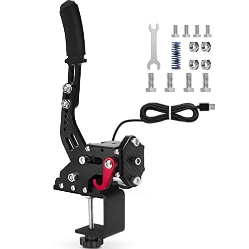 aikeec 64Bit PC USB Handbrake, Upgrade SIM Racing Games Handbrake for LO GITECH G25 G27 G29 T500 T300 THRUST MASTER FANATECOSW DIRT RALLY, 2M Nylon Cable/Reinforced Spring/Black+Clamp - Sim Racing