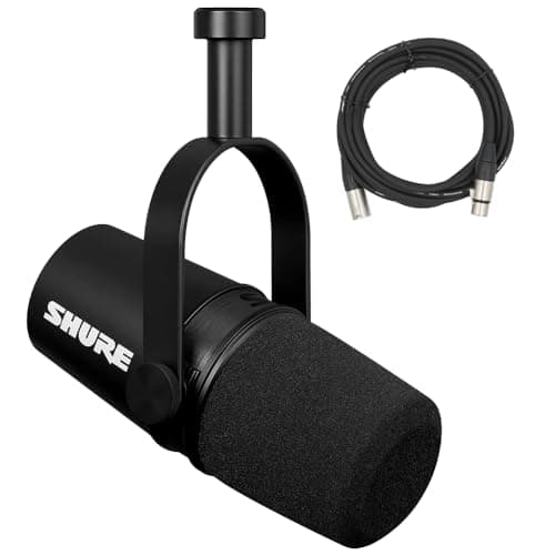 Shure MV7X XLR Podcast Microphone with XLR Cable - Dynamic Mic for Podcasting & Vocal Recording, Voice-Isolating Technology, All Metal Construction, Mic Stand Compatible, Optimized Frequency - Black - Microphone
